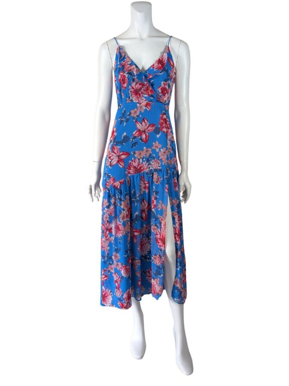 Lulus Tropical Skies Blue Floral Maxi Dress Small